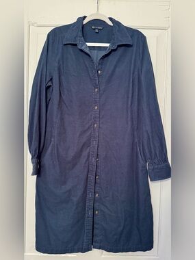 Vintage Classic Long-Sleeve Corduroy Navy Shirt Dress